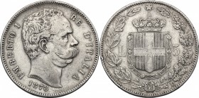 Umberto I (1878-1900). 5 lire 1878. Pag. 589. Mont. 32. AG. mm. 37.00 RR. qBB/BB.