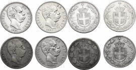 Umberto I (1878-1900). Lotto di quattro (4) monete da 2 lire: 1881, 1882, 1883, 1884. Pag. 591-594. Mont. 35-39. AG. Mediamente di buona conservazione...