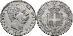 Umberto I (1878-1900). 2 lire 1897. Pag. 598. Mont. 43. AG. mm. 27.00 SPL/SPL+.
