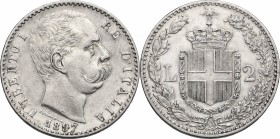 Umberto I (1878-1900). 2 lire 1897. Pag. 598. Mont. 43. AG. mm. 27.00 Bel BB.