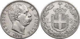 Umberto I (1878-1900). 2 lire 1898. Pag. 599. Mont. 44. AG. mm. 27.00 R. BB+.