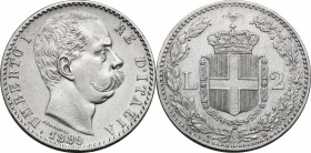Umberto I (1878-1900). 2 lire 1899. Pag. 600. Mont. 45. AG. mm. 27.00 qSPL/SPL.
