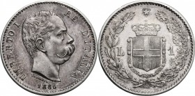 Umberto I (1878-1900). Lira 1886. Pag. 603. Mont. 48. AG. mm. 23.00 qFDC/FDC.