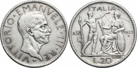 Vittorio Emanuele III (1900-1943). 20 lire 1927. Pag. 672. Mont. 65. AG. mm. 35.50 NC. Graffito al R/. BB.