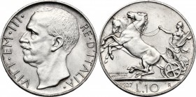Vittorio Emanuele III (1900-1943). 10 lire 1927. Pag. 692. Mont. 89. AG. mm. 27.00 R. qFDC.