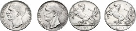 Vittorio Emanuele III (1900-1943). Lotto di due (2) monete: 10 lire 1927 con una e due rosette. Pag.692,692a. Mont.89,90. AG. mm. 27.00 R. BB+/qSPL.