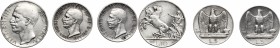 Vittorio Emanuele III (1900-1943). Lotto di tre (3) monete: 10 lire 1928 e 5 lire 1929 una e due rosette. Pag.693,712,712a. Mont.91,123,124. AG. mm. 2...