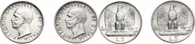 Vittorio Emanuele III (1900-1943). Lotto di due (2) monete da 5 lire 1927: una e due rosette. Pag. 710. Mont. 119/120. AG. mm. 23.00 Bel BB - FDC.