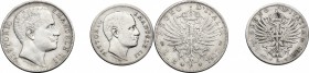 Vittorio Emanuele III (1900-1943). Lotto di due (2) monete 1907: 2 lire e 1 lira. Pag.731,767. Mont.146,192. AG. mm. 27.00 BB.
