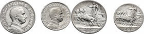Vittorio Emanuele III (1900-1943). Lotto di due (2) monete 1908: 2 lire e 1 lira. Pag.732, 768. Mont.147, 194. AG. mm. 27.00 R. BB+-BB.
