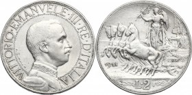 Vittorio Emanuele III (1900-1943). 2 lire 1911. Pag.734. Mont.149. AG. mm. 27.00 RR. BB+/qSPL.