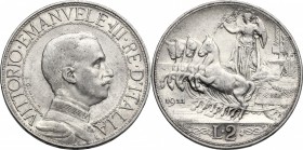 Vittorio Emanuele III (1900-1943). 2 lire 1911. Pag. 734. Mont. 149. AG. mm. 27.00 RR. Fondi lucenti. BB+.