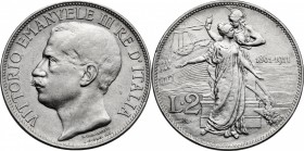 Vittorio Emanuele III (1900-1943). 2 lire 1911 commemorativa per il cinquantenario della proclamazione del Regno d'Italia. Pag. 736. Mont. 152. AG. mm...
