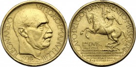 Vittorio Emanuele III (1900-1943). 2 lire 1928 Fiera di Milano. Mont.09. AE dorato. mm. 29.50 R. Ridorata BB+.