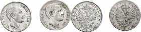 Vittorio Emanuele III (1900-1943). Lotto di due (2) monete da 1 lira: 1901 e 1902. Pag.763,764. Mont.188,189. AG. mm. 23.00 BB.