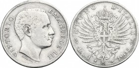 Vittorio Emanuele III (1900-1943). Lira 1905. Pag. 765. Mont. 190. AG. mm. 23.00 RR. qBB/BB.