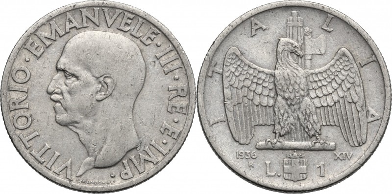 Vittorio Emanuele III (1900-1943). Lira 1936 A. XIV. Pag. 789. Mont. 218. NI. mm...