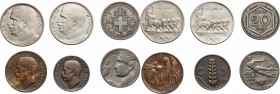 Vittorio Emanuele III (1900-1943). Serie 1919 comprendente 50 centesimi bordo liscio e bordo rigato, 20 centesimi esagono e donna librata, 10 e 5 cent...