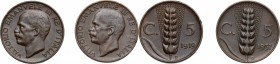 Vittorio Emanuele III (1900-1943). Lotto di due (2) monete da 5 centesimi 1919 e 1937. Pag. 898 e 916. Mont. 368 e 386. AE. R. qSPL-SPL.