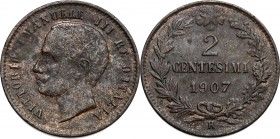 Vittorio Emanuele III (1900-1943). 2 centesimi 1907. Pag.929. Mont.401. AE. mm. 20.00 qBB/BB.
