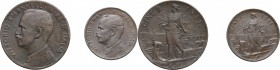 Vittorio Emanuele III (1900-1943). Lotto di due (2) monete: 2 e 1 centesimi 1911. Pag. 934,948. Mont. 407,425. AE. mm. 20.00 R. qSPL.