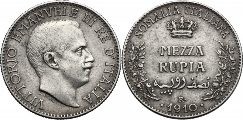 Somalia Italiana. Vittorio Emanuele III (1909-1925). Mezza rupia 1910. Pag. 996....