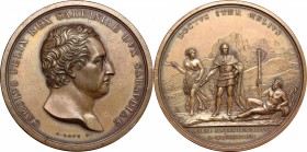 Carlo Felice (1821-1831). Medaglia 1824, per la sistemazione Fiume Isere. Martini 1651. AE. mm. 52.50 Inc. A. Lavy. R. qSPL/SPL.