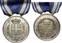 Umberto I (1878-1900). Medaglia al valore di Marina a Pietro Rivano, sindaco di Castelsardo. 15 luglio 1890. Bini p. 63. AG. g. 15.61 mm. 33.50 qSPL.
