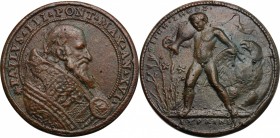 Paolo III (1534-1549), Alessandro Farnese. Medaglia A. XVI, per il conferimento del ducato di Parma a Pier Luigi Farnese. D/ PAVLVS III PONT MAX AN XV...