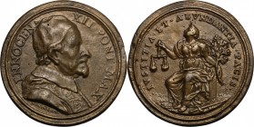 Innocenzo XII (1691-1700), Antonio Pignatelli. Medaglia fusa s.d. per la pace tra i popoli. D/ Busto a destra con camauro, mozzetta e stola che reca l...