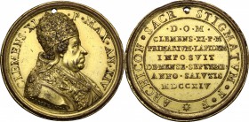 Clemente XI (1700-1721), Giovanni Francesco Albani. Medaglia emessa nel 1714, a ricordo della posa della prima pietra della chiesa delle Stigmate di S...