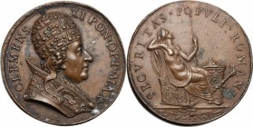 Clemente XI (1700-1721), Giovanni Francesco Albani. Medaglia s.d. D/ CLEMENS XI PON OPT MAX. Busto a destra con triregno e piviale. R/ SECVRITAS POPVL...