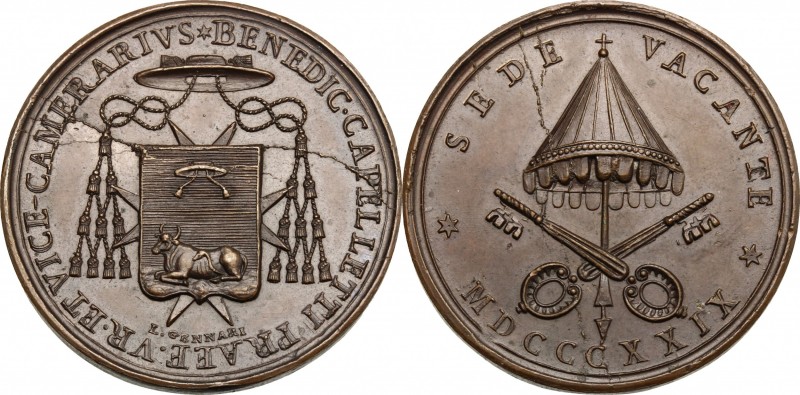 Sede Vacante (1829). Medaglia emessa dal Governatore di Roma e Vice Camerlengo M...