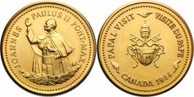 Giovanni Paolo II (1978-2005), Karol Wojtyla. Medaglia per il Viaggio Apostolico in Canada del 1984. D/ IOANNES PAULUS II PONT MAX. Il Papa a mezza fi...