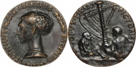 Leonello d'Este (1407-1450), marchese di Ferrara. Medaglia. D/ LEONELLVS MARCHIO ESTENSIS. Busto a sinistra con sopravveste su corazza. R/ OPVS PISANI...