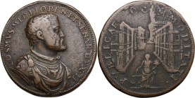 Cosimo I de' Medici (1519-1574). Medaglia 1561. D/ COSMVS MED FLOREN ET SENAR DVX II. Busto corazzato a destra. R/ PVBLICAE COMMODITATI. Veduta degli ...