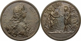 Ludovico Caprara (...- 1695). Medaglia (1679-1680) con piccolo bordo modanato. D/ LVDOVICVS CAPRARA. Busto a destra con lunghi capelli, armatura e man...