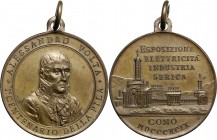 Alessandro Volta (1745-1827), Fisico. Medaglia 1899, per il centenario dell'invenzione della pila. AE. g. 7.58 mm. 25.70 Appiccagnolo. In scatolina Jo...