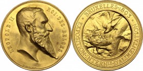 Belgium. Leopold II (1835-1909). Medal 1893, Exposition internationale d'Alimentation. Gilded AE. mm. 61.00 Inc. J. Baetes. About EF.