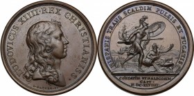 France. Louis XIV (1643-1715). Medal 1643 for the Capture of Condé and Maubeuge. Divo 29. AE. g. 35.15 mm. 41.50 Inc. I. Mauger. Good EF.