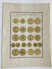 France. Plate from unidentified numismatic book, depicting coins of the Ducs of Bretagne. mm. 282 x 210. Cutted.
