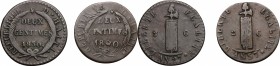 Haiti. Republic (1825-1849). Lot of two (2) coins: deux centimes 1830 AN 27 and 1840 (4 backward) AN 37. KM A22. MI. VF.
