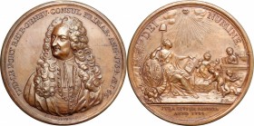 Switzerland, Geneva. Louis Le Fort (1668-1748),Chief Burgomaster of Geneva. Medal 1734. Forrer I, 516. Thompson 45/01. AE. mm. 54.50 Inc. Dassier. Edg...