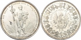 Switzerland. 5 Francs 1879 for the Federal Shooting Festival, Basel. KM S 14. Dav. 388. HMZ 1343I. AR. g. 25.06 mm. 37.50 Lustrous. Good EF.