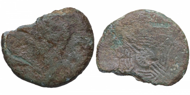 Octavio Augusto (27 aC - 14 dC). Lugo. As . Ae. 12,01 g. Busto bárbaro. Partida....