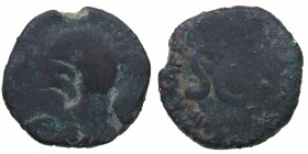 Augusto (27 aC-14 dC). Roma. Resello cabeza de águila en As. Ae. Resello legionario. Solía utilizarse en ciudades Hispano-romanas. MBC. Est.40.