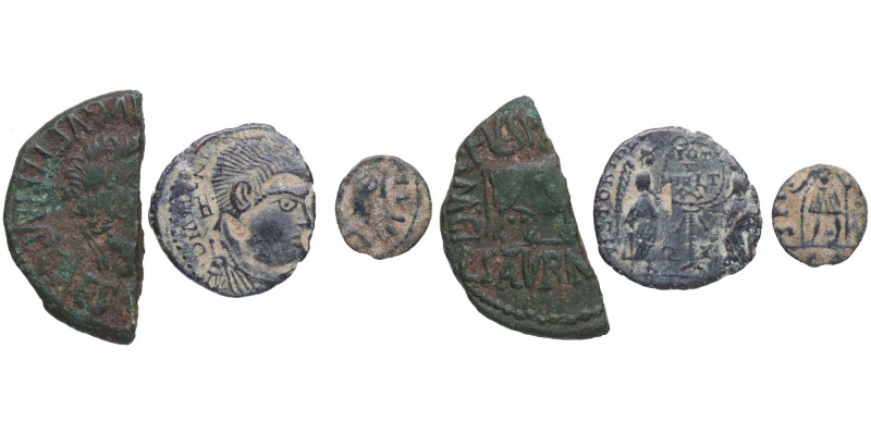 Lote, fracción de As y dos monedas de Bajo Imperio de acuñación bárbara. BC. Est...