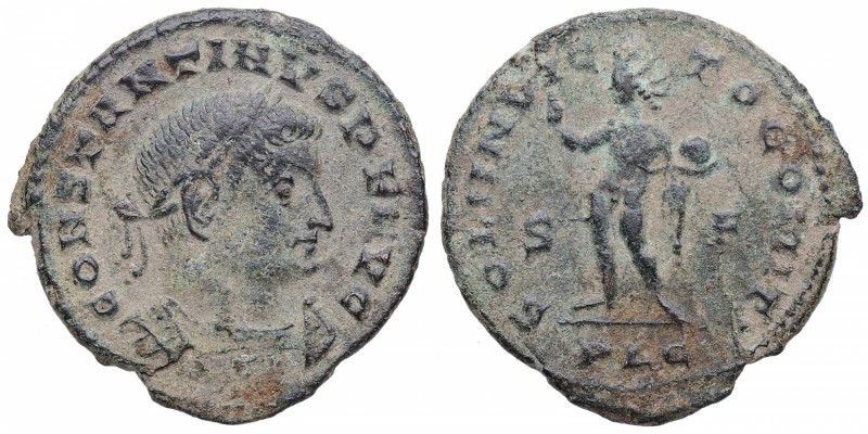 313-14 dC. Constantino I. Lugdunum. Follis. Ae. 4,61 g. CONSTANTINVS PF AVG. Bus...