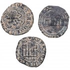 1406-1454. Juan II (1406-1454). Burgos. Lote de tres blancas. Ve. MBC-. Est.30.