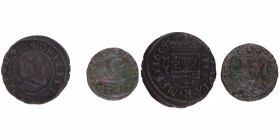 1664 e ilegible. Felipe IV (1621-1665). Madrid. Lote de dos monedas: 16 y 8 maravedís. A&C 319. Cu. MBC. Est.30.